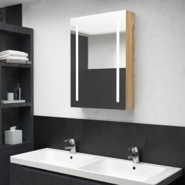 Armario de baño con espejo y LED color roble 50x13x70 cm