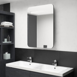 Armario de baño con espejo LED negro brillante 60x11x80 cm