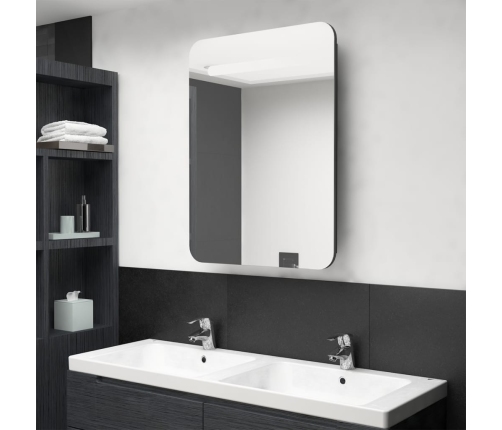 Armario de baño con espejo LED negro brillante 60x11x80 cm