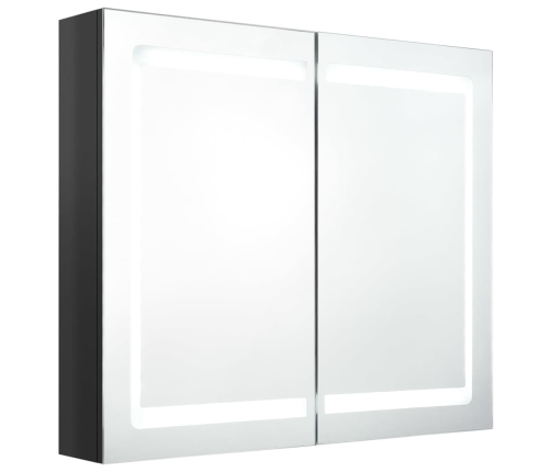 Armario de baño con espejo LED negro brillante 80x12x68 cm