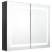 Armario de baño con espejo LED negro brillante 80x12x68 cm