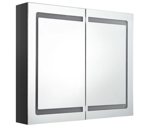 Armario de baño con espejo LED negro brillante 80x12x68 cm