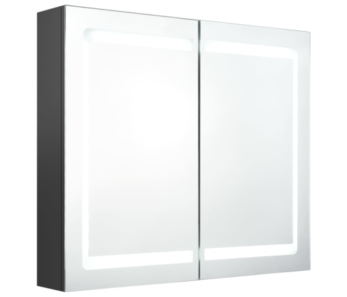 Armario de baño con espejo y LED gris 80x12x68 cm