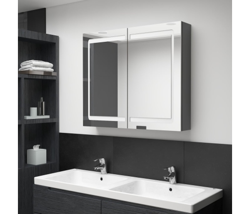 Armario de baño con espejo y LED gris 80x12x68 cm