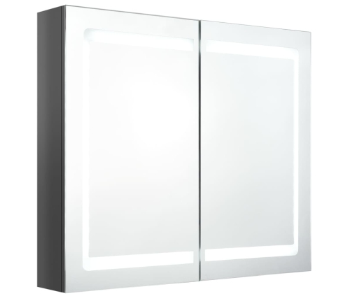 Armario de baño con espejo LED gris brillante 80x12x68 cm