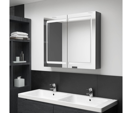 Armario de baño con espejo LED gris brillante 80x12x68 cm