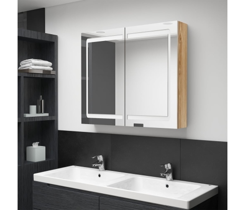 Armario de baño con espejo y LED color roble 80x12x68 cm