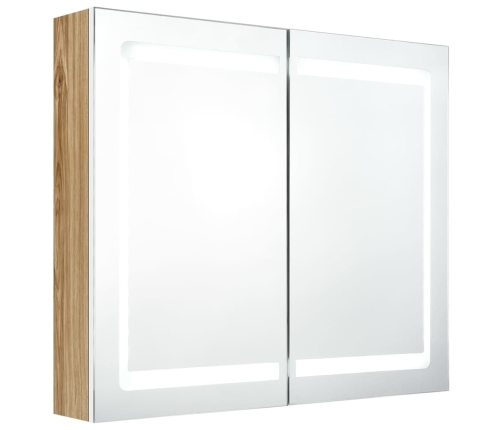 Armario de baño con espejo LED blanco y roble 80x12x68 cm