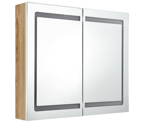 Armario de baño con espejo LED blanco y roble 80x12x68 cm