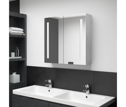 Armario de baño con espejo LED gris hormigón 62x14x60 cm