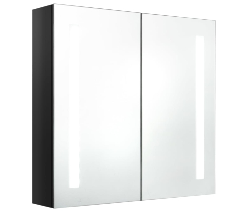 Armario de baño con espejo LED negro brillante 62x14x60 cm