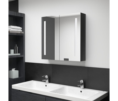 Armario de baño con espejo LED negro brillante 62x14x60 cm