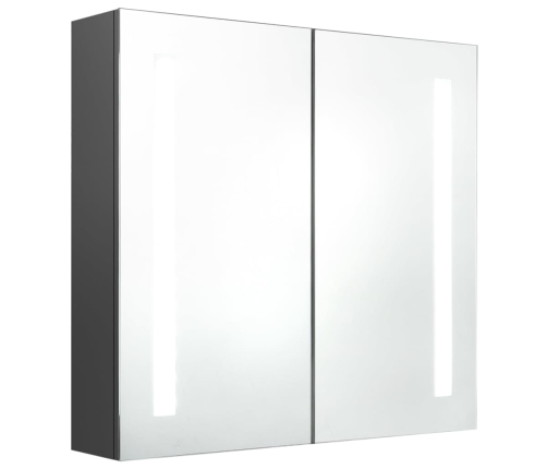 Armario de baño con espejo y LED gris 62x14x60 cm