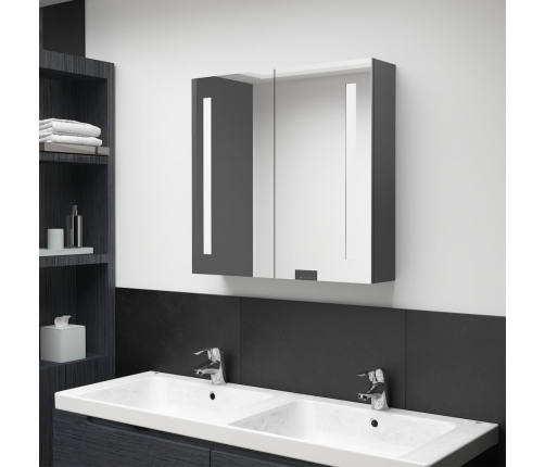 Armario de baño con espejo y LED gris 62x14x60 cm