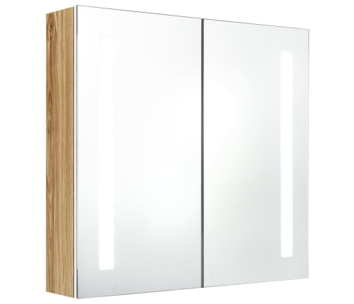 Armario de baño con espejo y LED blanco y roble 62x14x60 cm