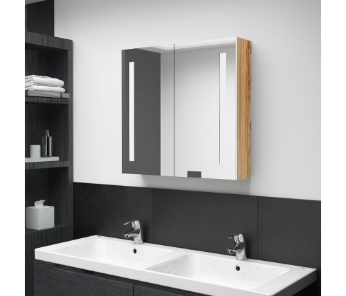 Armario de baño con espejo y LED blanco y roble 62x14x60 cm