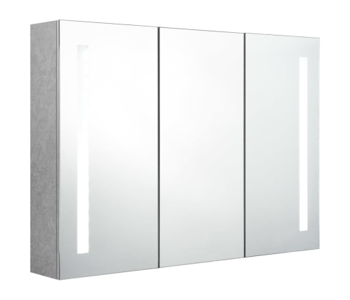 Armario de baño con espejo LED gris hormigón 89x14x62 cm