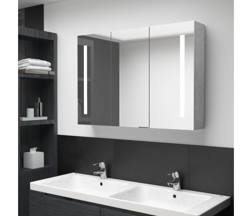 Armario de baño con espejo LED gris hormigón 89x14x62 cm