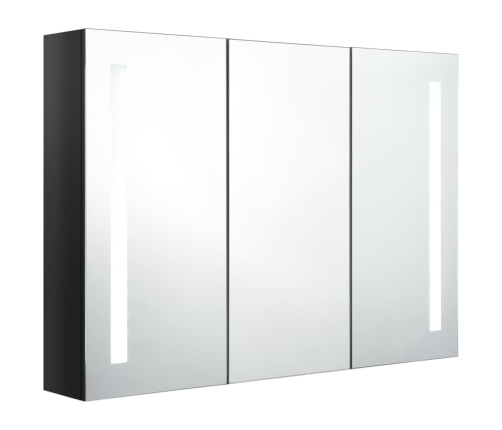 Armario de baño con espejo LED negro brillante 89x14x62 cm