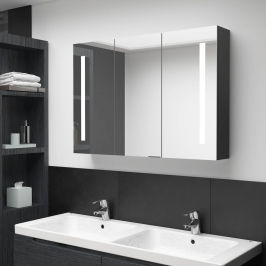 Armario de baño con espejo LED negro brillante 89x14x62 cm