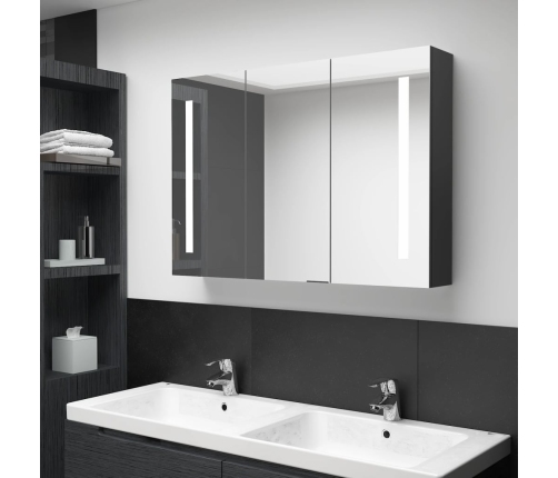 Armario de baño con espejo LED negro brillante 89x14x62 cm