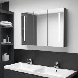 Mueble de baño con espejo LED gris brillante 89x14x62 cm