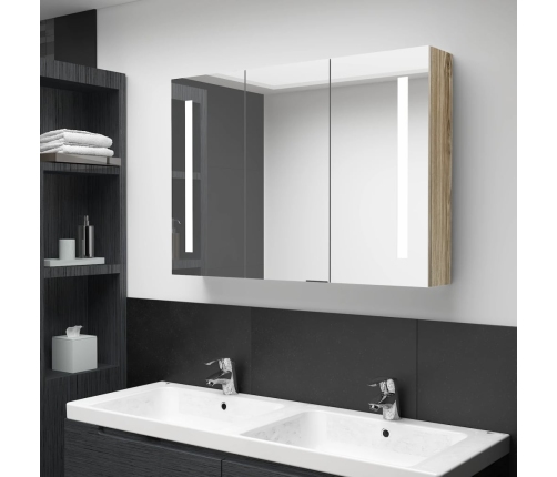 Mueble de baño con espejo LED color roble 89x14x62 cm