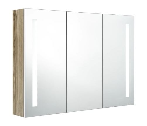 Armario de baño con espejo LED blanco y roble 89x14x62 cm