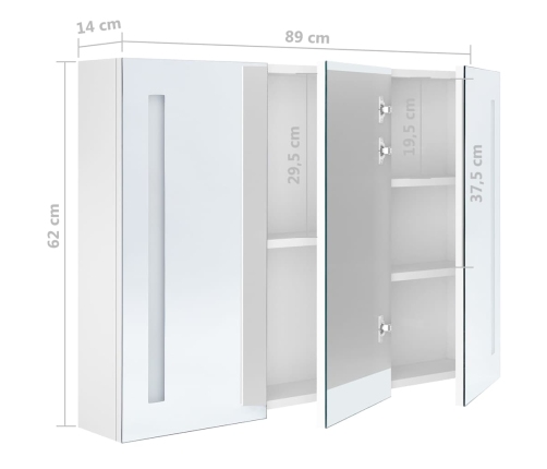 Mueble de baño con espejo LED blanco brillante 89x14x62 cm