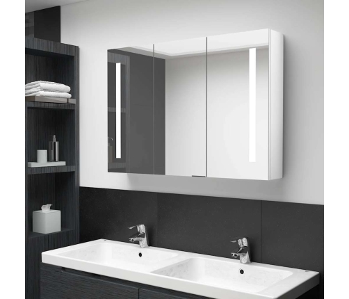 Mueble de baño con espejo LED blanco brillante 89x14x62 cm