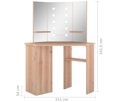 Tocador de esquina con LED roble 111x54x141,5 cm