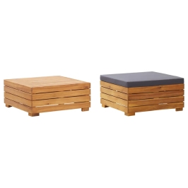 Mesa de jardin y reposapiés con cojin y de madera maciza acacia