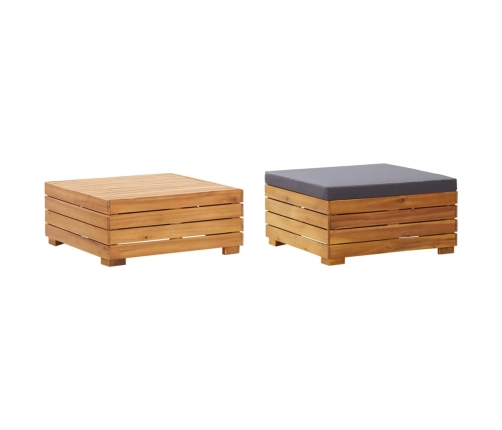 Mesa de jardin y reposapiés con cojin y de madera maciza acacia