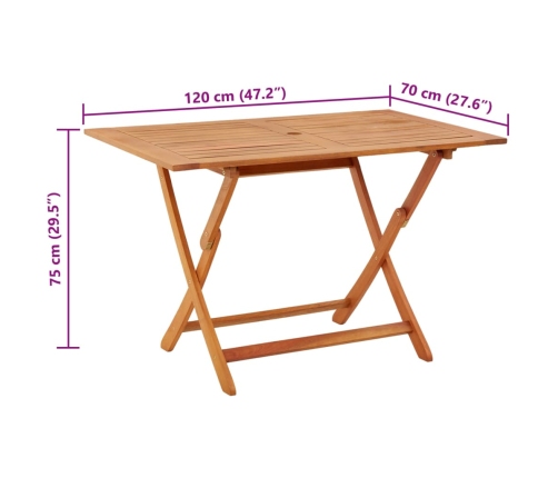 vidaXL Mesa de jardín plegable madera maciza de eucalipto 120x70x75 cm