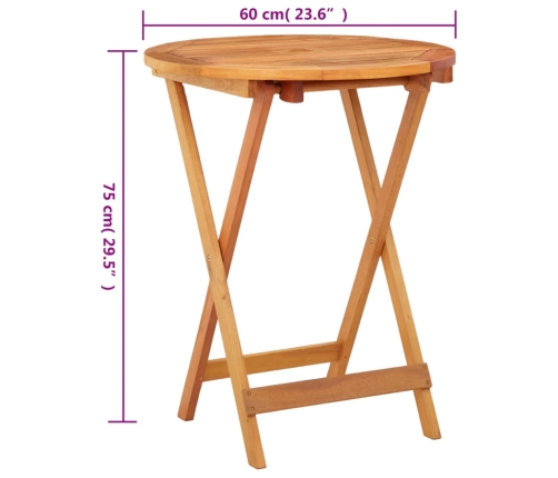 Mesa jardín plegable madera maciza de eucalipto Ø60x75 cm