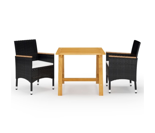 Juego de comedor de jardín de 3 piezas negro