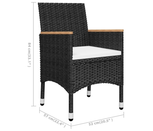 Juego de comedor de jardín de 3 piezas negro