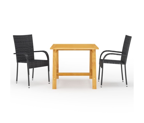 Juego de comedor para jardín 3 piezas negro
