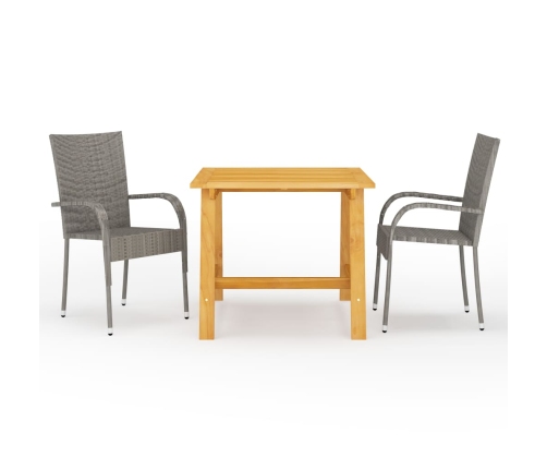 Juego de comedor para jardín 3 piezas gris