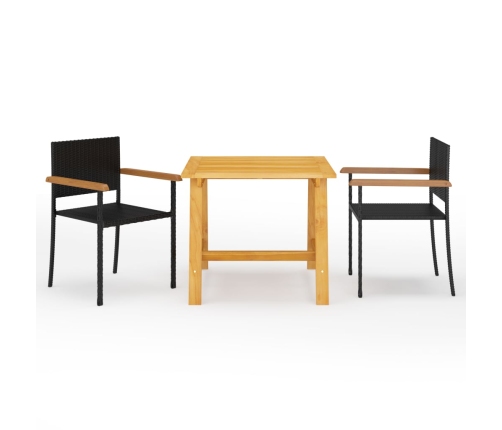 Juego de comedor para jardín 3 piezas negro