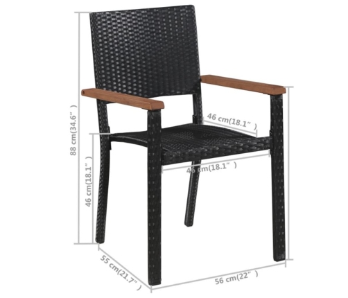 Juego de comedor para jardín 3 piezas negro