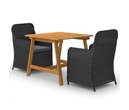 Juego de comedor para jardín 3 piezas negro