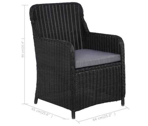 Juego de comedor para jardín 3 piezas negro