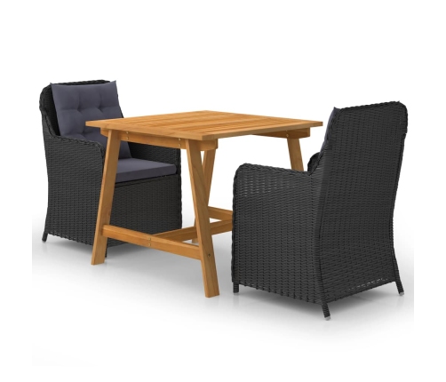 Juego de comedor para jardín 3 piezas negro