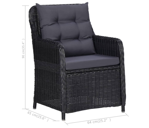 Juego de comedor para jardín 3 piezas negro