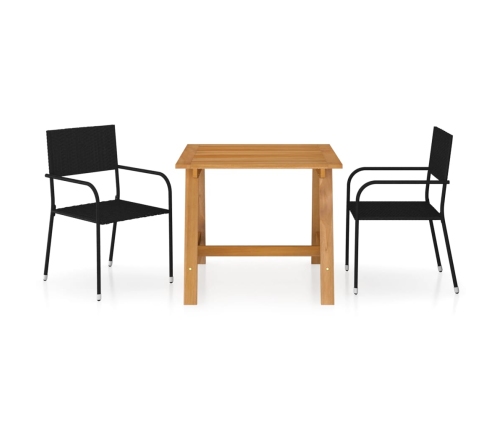 Juego de comedor de jardín 3 piezas negro