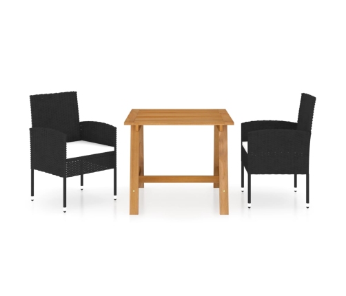 Juego de comedor para jardín 3 piezas negro