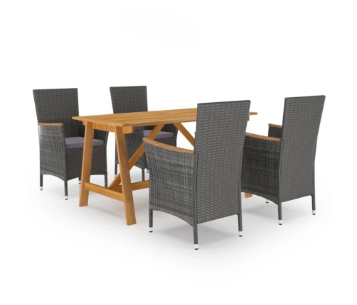 Juego de comedor de jardín de 5 piezas gris