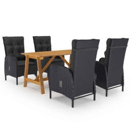 Juego de comedor de jardín de 5 piezas negro