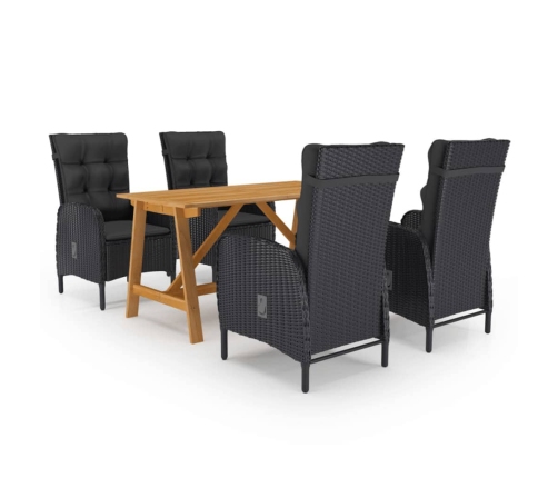 Juego de comedor de jardín de 5 piezas negro
